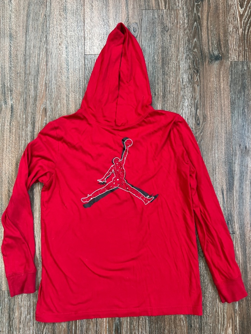 Jordan Red Long Sleeve Hoodie Tee with Jumpman Logo